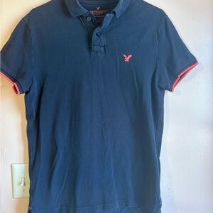 American Eagle Outfitters Black Polo with Orange Logo and Trim
